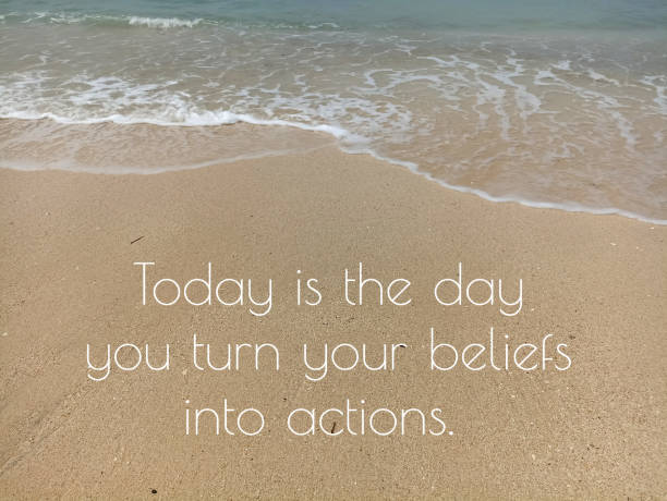 Ocean waves with the text: "Today is the day you turn your beliefs into actions."